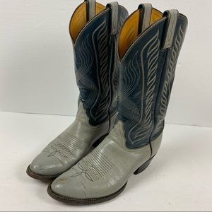 Tony Lama Navy Blue Gray Western Cowboy Boots 8056 Size 8.5D